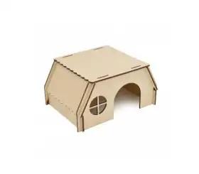 ZOOexpress домик для грызунов из фанеры с плоской резной крышей с окошком
