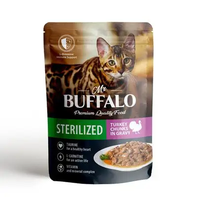 Купить mr.buffalo влажный корм для стерилизованных кошек индейка в соусе (пауч)