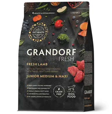Grandorf FRESH сухой беззерновой корм для юниоров с живыми пробиотиками, ягненок с бататом