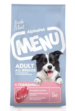 Купить alphapet menu сухой корм для взрослых собак всех пород с говядиной