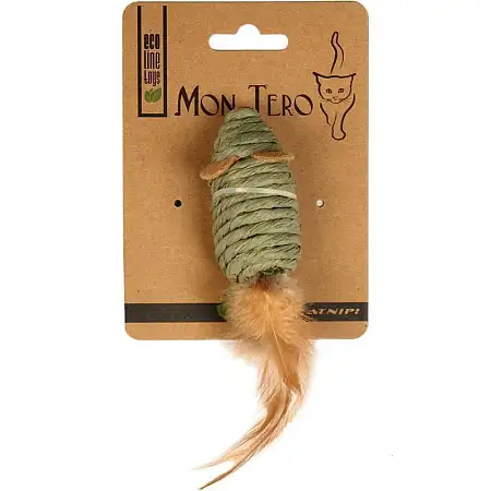 Купить Мон Теро ЭКО игрушка для кошек мышь с перьями с кошачьей мятой зелёная