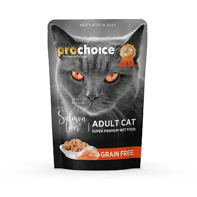 PROCHOICE влажный корм для кошек с лососем и печенью кусочки в желе (пауч)
