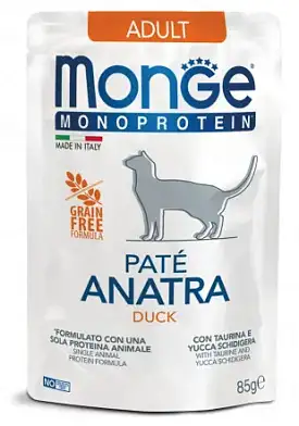 Monge Cat Monoprotein влажный корм для взрослых кошек с уткой (пауч)