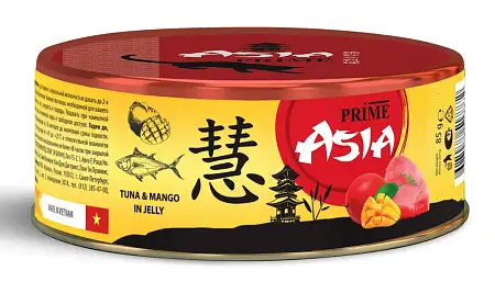 Купить prime asia влажный корм для взрослых кошек тунец с манго в желе (банка)