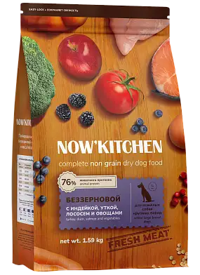 NOW’ Kitchen Fresh Grain-free Senior Беззерновой сухой корм для собак крупных пород старше 7 лет со свежей индейкой, уткой, лососем